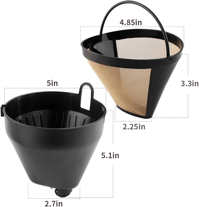 Replacement Parts 1pcs Filter Basket Holder with 2pcs Gold Tone filter, Compatible with Cuisinart Coffee Makers DCC-1100,SS-15