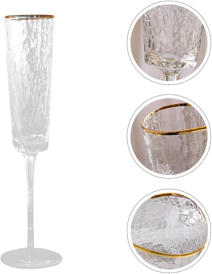 PATKAW Sparkling Wine Glass High-foot Design Glassware Elegant European Style with Hammered Gold Pattern for Wedding, Bachelorette Party, and Special Celebrations - Image 8