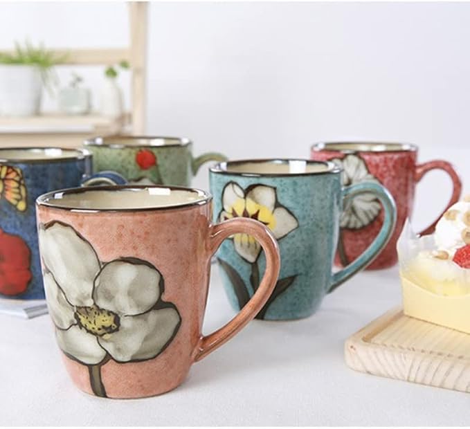 Ceramics 12oz Coffee mugs,Coffee cups,Tea mugs,Kiln Glazing Process,Microwave and Dishwasher Safe, Perfect For Tea, Espresso, Latte - Porcelain Mugs for Kitchen or Cafe (Red+Blue+Green+Pink) - Image 8