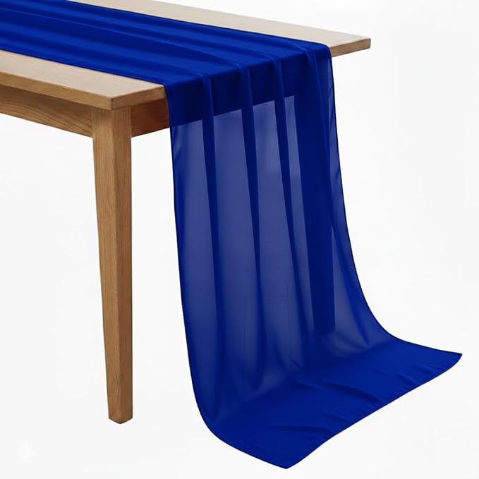 Pack of 15 | Royal Blue | 10ft Chiffon Table Runner 29x120 Inches Long Romantic Rustic Sheer Gauze Runner for Wedding Bridal Shower Birthday Banquets Engagement Spring Easter Boho Decorations by MDS
