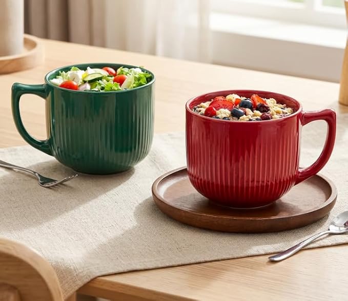 Ceramic Soup Bowl with Handle, 32oz Extra Large Mug Set of 2 | Large Soup Bowl for Ramen, Oatmeal, Cereal, Breakfast,Coffee, Porcelain Bowls with Handles, Dishwasher Safe, Holiday Gifts by Seworlan