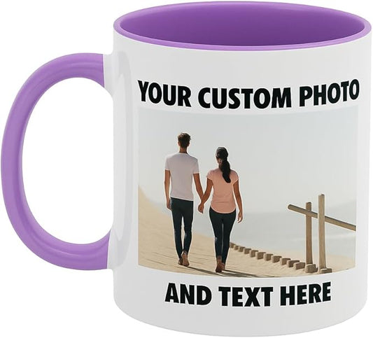 Personalized Coffee Mug | Custom Photo, Text, or Logo Cup (11oz, Purple Rim, Inner, and Handle) |Dishwasher & Microwave Safe |Unique Gift for Men & Women –Taza Personalizada