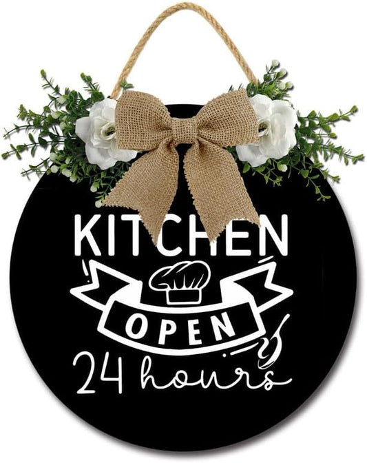 Kitchen Sign Kitchen Hanging Sign Decor Kitchen Open 24 Hours Sign Rustic Wall Decoration Wood Sign for Dining Room Housewarming 12inch by Unknown