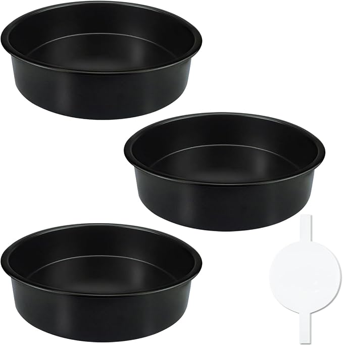 8" Round Cake Pan Set (3-Pack) with100 Parchment Papers,Non-Stick Layer Pan | Heavy-duty carbon steel delivers 450°F even heating, flawless release, and effortless warm-water cleanup by KIDOFLY