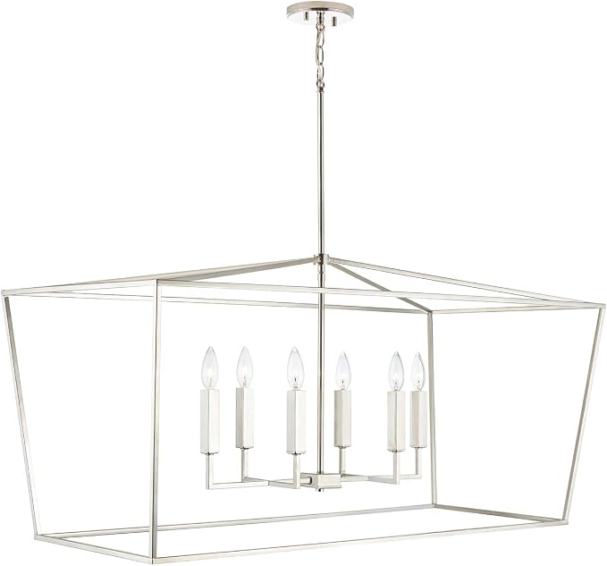 Capital Lighting 837661PN Thea Symmetrical Clear Line Island/Linear Pendant, 6-Light 360 Total Watts, 21" H x 42" W, Polished Nickel - Image 8