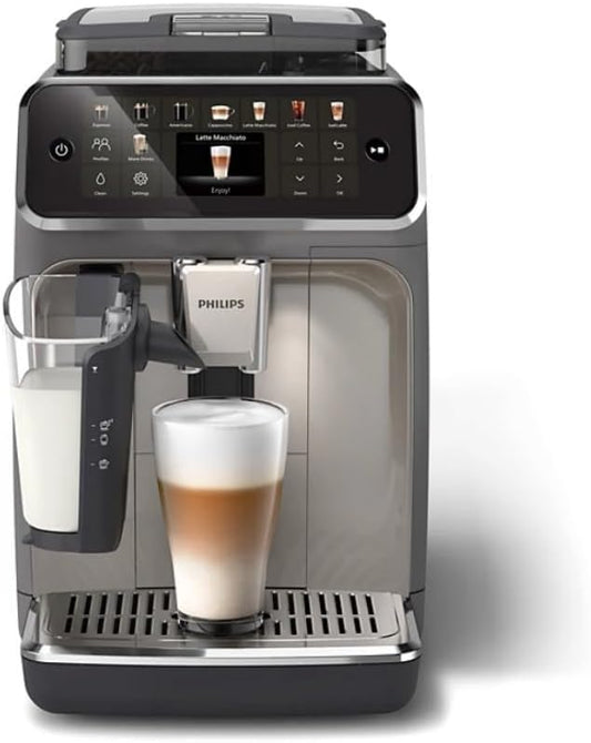 PHILIPS 5500 LatteGo Automatic Espresso Machine - 20 Coffee Varieties, Intuitive Touch Display, SilentBrew, 100% Ceramic Grinder, AquaClean Filter, Grey Chromed (EP5544/90) (Renewed) by Amazon+Renewed