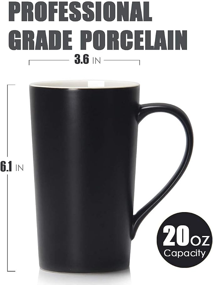 20 Ounces Extra Large Coffee Mug, M007 Tall Big Ceramic Latte Cappuccino Tea Cup with Handle for Dad Men Coworkers,Ideal Mugs for Office Home Daily Use, Black - Image 2