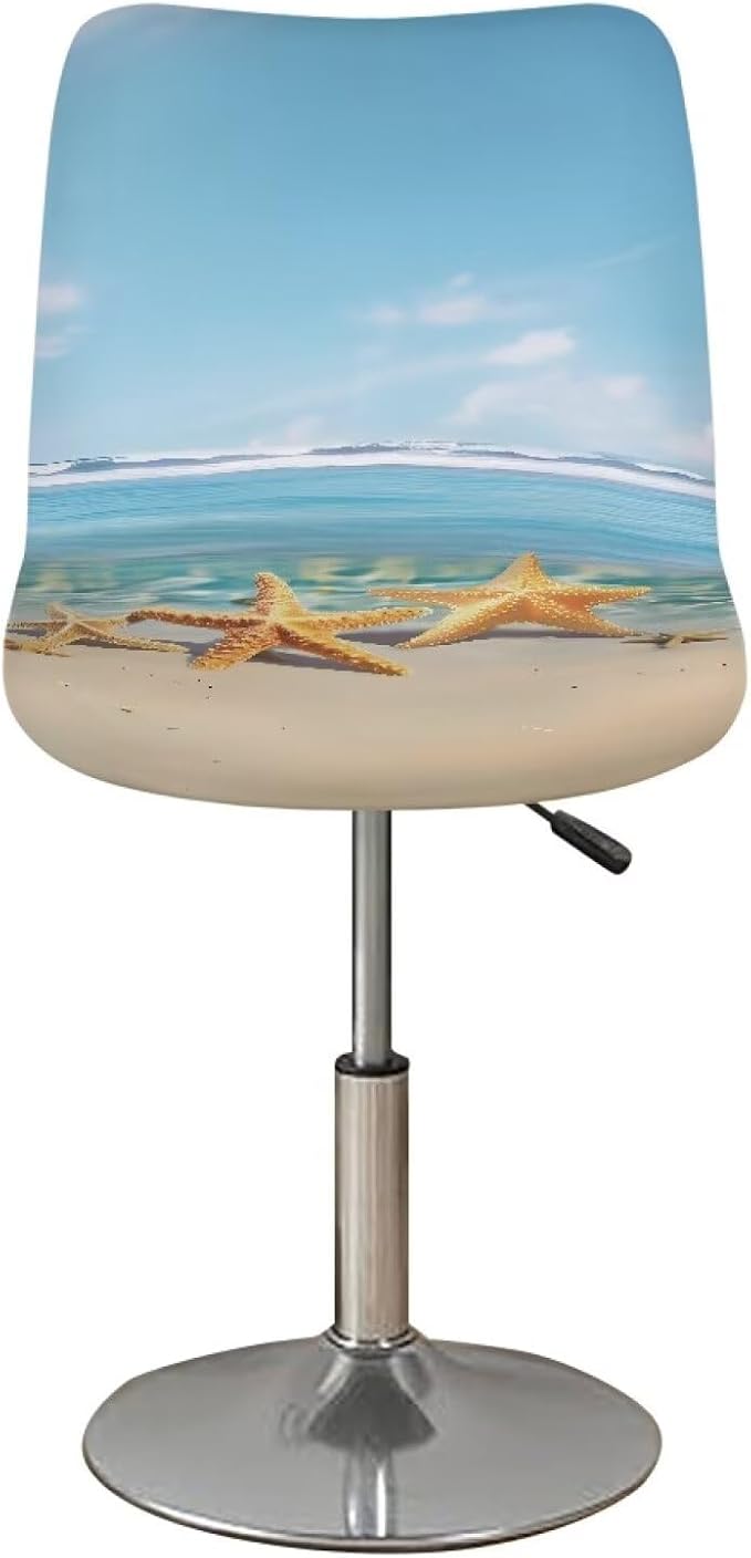 Starfish Bar Stool Covers, 2 Pcs Bar Stool Covers with Backs Washable Soft Decorative Dining Chair Covers for Dining Room Cafe Kitchen - Image 2
