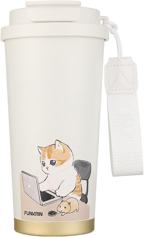 Funkrin Coffee Travel Mug with Flip Lid, 16oz Insulated Tumbler Cup with Ceramic Coating, Double Wall Vacuum Leak-Proof Tumbler for Office School Party Camping by Funkrin