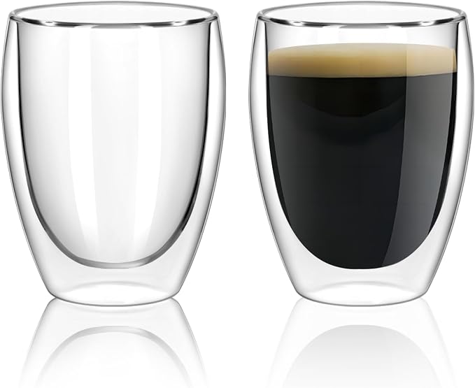 Glass Coffee Mugs Set of 2, Double Walled Clear Coffee Cups 12oz, Clear Latte Espresso Mugs for Milk Juice, Clear Glass Cappuccino Cup Glassware Gift for Christmas Birthday by Unknown