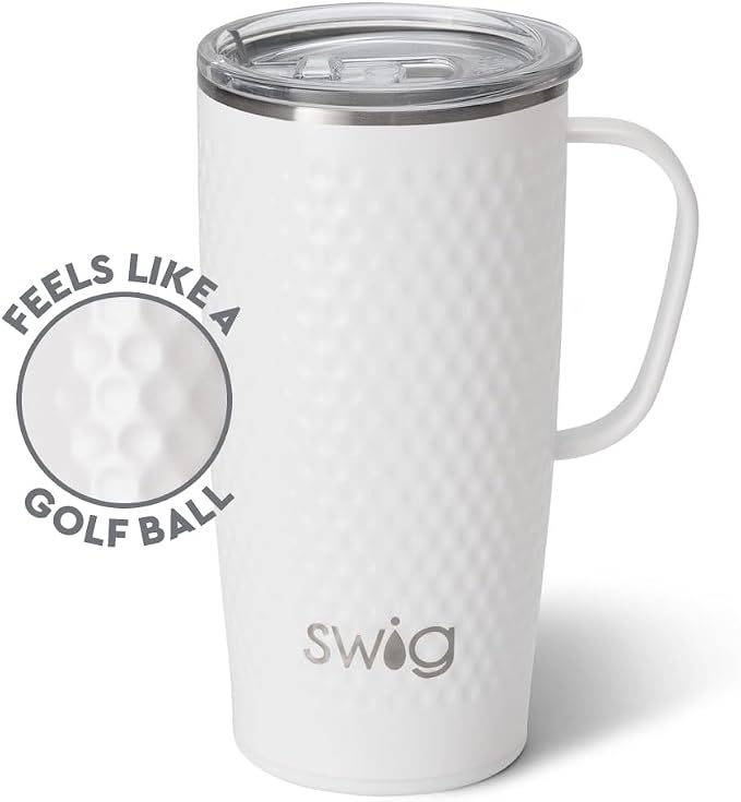 Swig Life 22oz Insulated Travel Mug with Handle & Lid, Golf Ball | Triple Insulated Stainless Steel - Handle & Lid Included - Keeps Coffee Hot or Cold - Cup Holder Friendly - Image 2