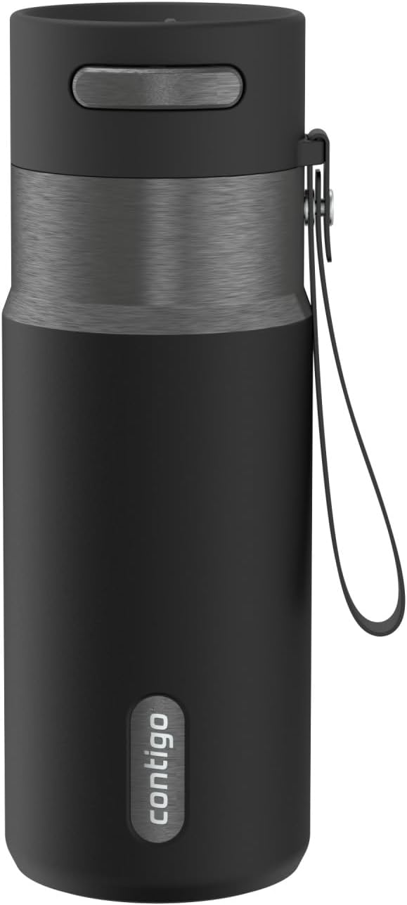 Contigo AutoSeal 16 oz Stainless Steel Vacuum-Insulated Water Bottle with Leakproof Push-Button Spout & Lock, Carry Strap, BPA-Free & Lead-Free, Dishwasher Safe by Unknown