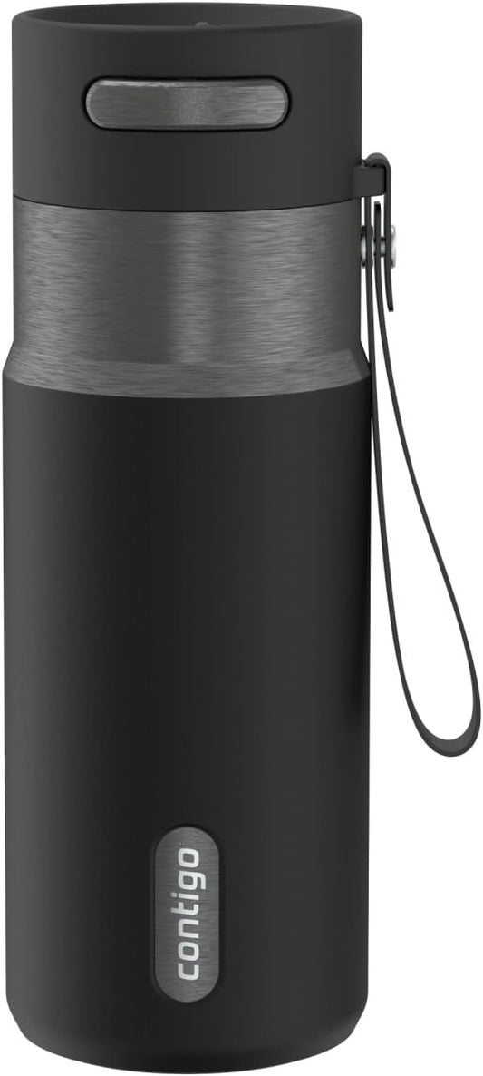 Contigo AutoSeal 16 oz Stainless Steel Vacuum-Insulated Water Bottle with Leakproof Push-Button Spout & Lock, Carry Strap, BPA-Free & Lead-Free, Dishwasher Safe by Unknown