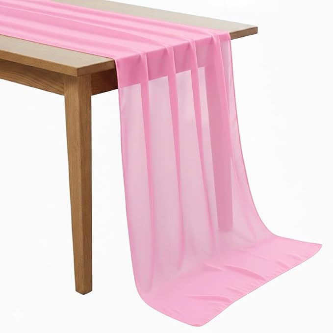 Pack of 2 | Rose Pink | 14ft Chiffon Table Runner 29x170 Inches Long Romantic Rustic Sheer Gauze Runner for Wedding Bridal Shower Birthday Banquets Engagement Spring Easter Boho Decorations by MDS