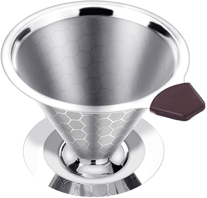 Pour Over Coffee Filter Dripper Reusable Stainless Steel Drip Coffee Maker Cone Coffee Mesh Filters for 1-4 Cup