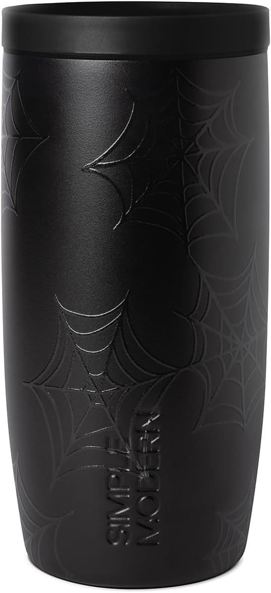 Simple Modern Halloween Travel Coffee Mug 360° Lid | 16oz | Spiderweb | Voyager Ceramic-Lined Insulated Stainless Steel Coffee Tumbler, Iced Coffee Cup, Mug with Lid | Fits Cupholder, Spiderwebs by Unknown