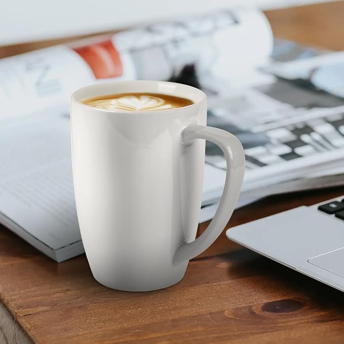 homEdge Porcelain Mug Set, 16 Ounces Cup for Tea, Latte, Mocha, Hot Chocolate, Set of 6, White - Image 5