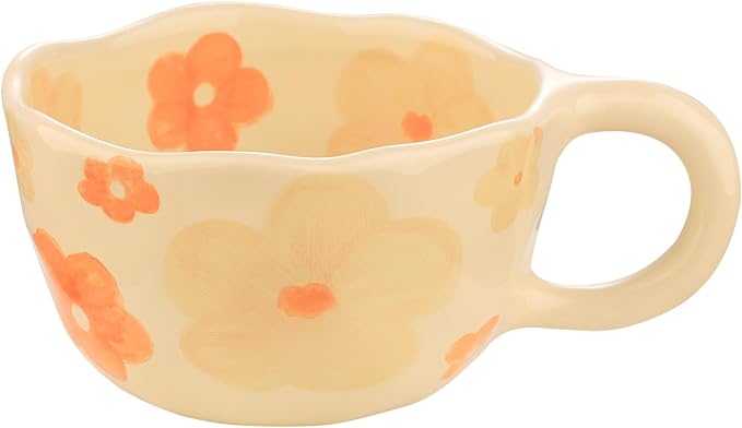 VanEnjoy Ceramic Cup, Cute Coffee Mug, Strawberry Mug, Aesthetic Coffee Mug, Retro Flower Mug, Ceramic Tea, 10oz/300ml for Tea Coffee, Milk and Oatmeal by VanEnjoy