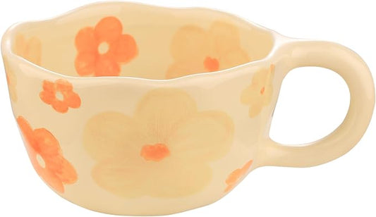 VanEnjoy Ceramic Cup, Cute Coffee Mug, Strawberry Mug, Aesthetic Coffee Mug, Retro Flower Mug, Ceramic Tea, 10oz/300ml for Tea Coffee, Milk and Oatmeal by VanEnjoy