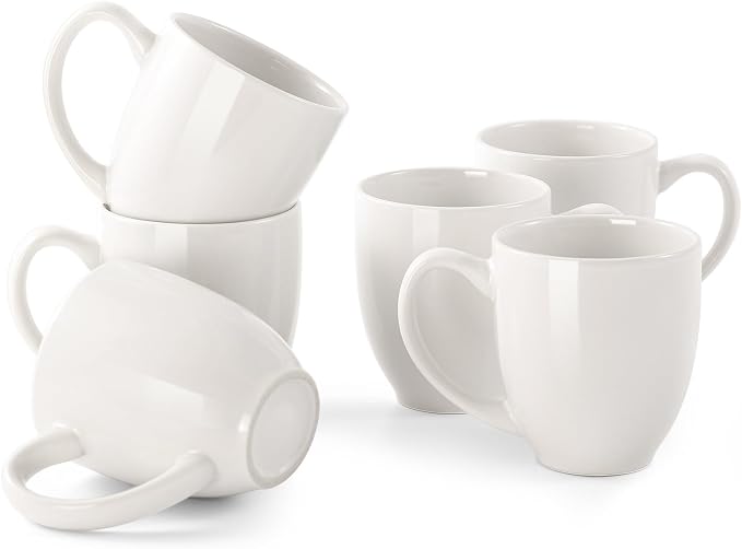 DOWAN Coffee Mugs, White Coffee Mugs Set of 6, 16 oz Ceramic Coffee Cups with Large Handles for Men Women, Porcelain Big Mug for Tea Latte, Mug Gifts for Home Office Party by DOWAN
