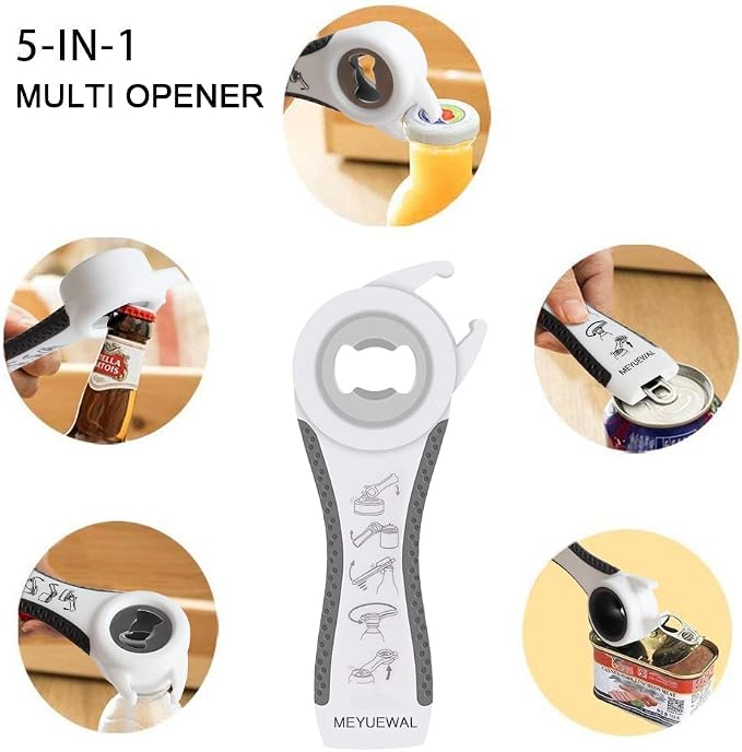 Latest Jar Opener Bottle Opener for Weak Hands, 6 in 1 Multi Function Can Opener Bottle Opener Kit with Silicone Handle Easy to Use for Children, Elderly and Arthritis Sufferers(JAR-White3.0) - Image 3