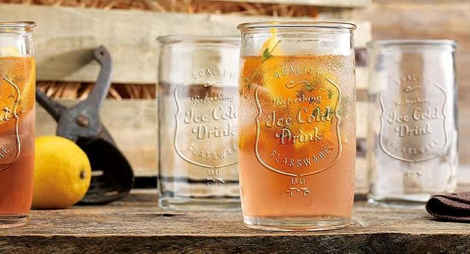 Glaver's Set of 8 Highball Glass Cups 20 OZ Stemless Tall Drinking Glasses For Everyday Use, Vintage Ice Cold Logo Tumbler Glassware for Bar, Juice, Cocktails, Beer, Water glasses. - Image 5