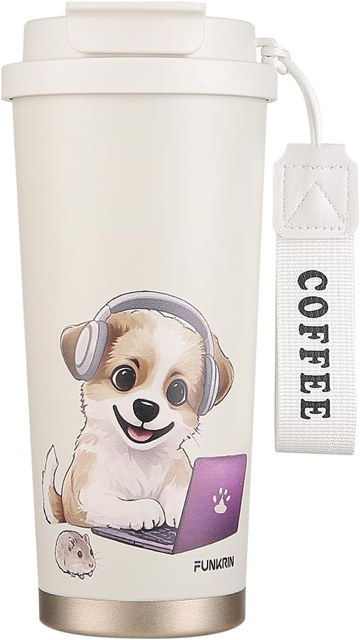 Funkrin Coffee Travel Mug with Flip Lid, 16oz Insulated Tumbler Cup with Ceramic Coating, Double Wall Vacuum Leak-Proof Tumbler for Office School Party Camping by Funkrin