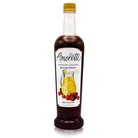 Amoretti - Raspberry Lemonade Beverage Infusion Drink Mix & Water Enhancer with Pump for Flavoring Cocktails, Waters, Teas, and other Beverages, 94 Servings Per Bottle (750 ml), Preservative Free