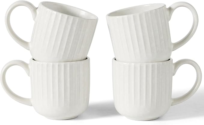 famiware Coffee Mugs Set of 4, Starlight 11 oz Mug Cup Set with Handle for Coffee, Tea, Cocoa, Milk - Ceramic Stoneware Mug Set, Matte White by Famiware
