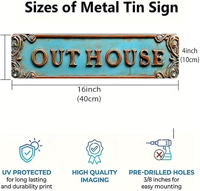 Bar Sign Bar Gifts Vintage Metal Wall Decor Sign"OUT HOUSE" Street Sign Funny Man Cave Decor Accessories for Home, Bar, Bathroom, Bedroom Unique Retro Tin Signs for Outdoor 4 X 16 inches - Image 4