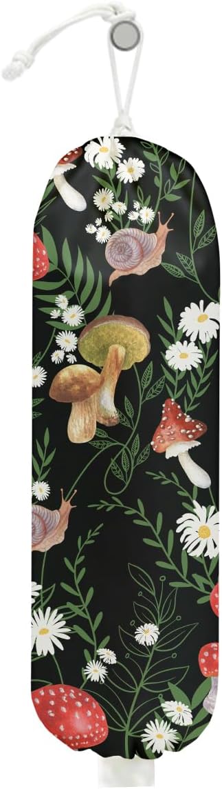 Vibrant Mushroom Plastic Bag Holder for Kitchen Essentials Storage | Snail Floral Grocery Bag Holder for Plastic Bags, Washable Shopping Bags Storage Dispenser Mushroom Gifts for Women by Unknown
