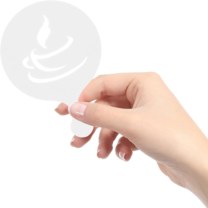 Cabilock 8Pcs Reusable Coffee Art Stencils Plastic Latte Decorating Templates for Cappuccino Cookie Cake Designs for Home Use
