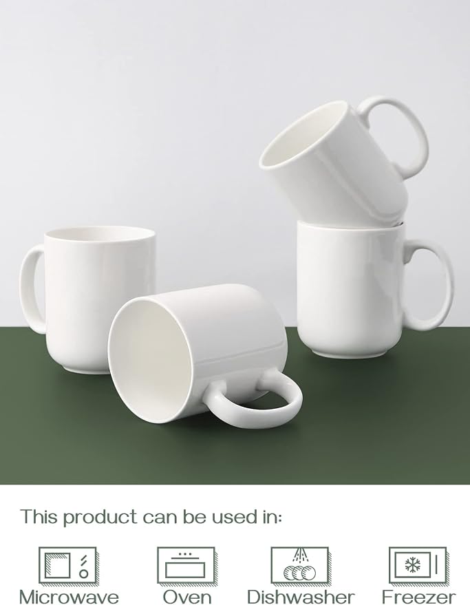 DOWAN Large Coffee Mug, 20 oz Ceramic White Coffee Mugs Set of 6 | 20oz large white ceramic mug set of 6, comfortable handle, lead-free porcelain & easy to clean, microwave & dishwasher safe - Image 5