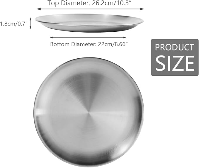 Stainless Steel Plates,2 Pcs 10 Inches Dinner Platess Camping Plate,Perfect for Snack Candy Pizza Fruit Camping Etc.Reusable and Dishwasher Safe (2, 10 inches) - Image 3