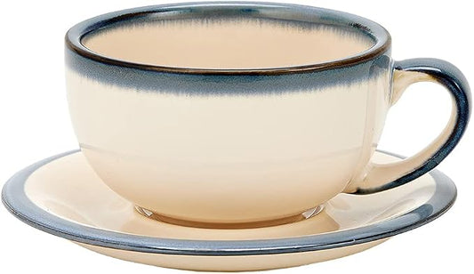 Coffeezone Vintage Design 12 oz Ceramic Latte Art Cappuccino Barista Cup with Saucer (Beige) by Coffeezone