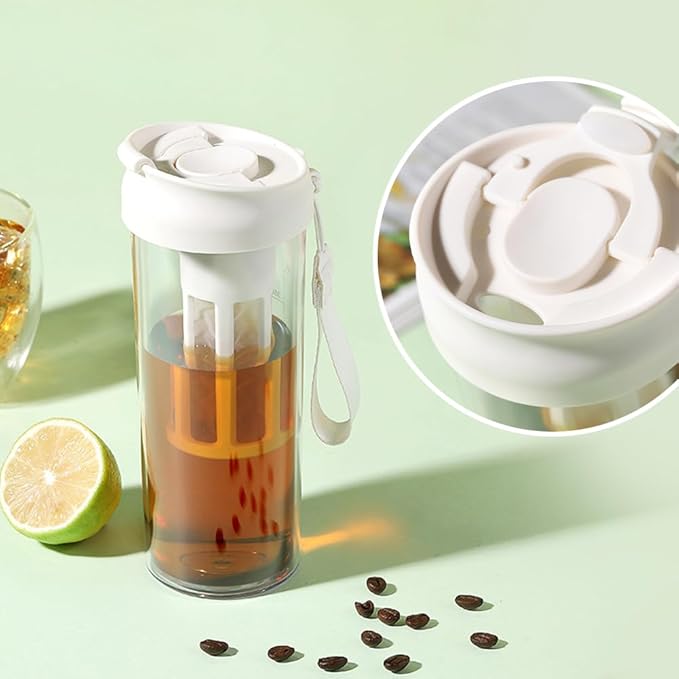 watchget Cold Brew Coffee Maker Travel Tumbler with Soft Silicone Handle Portable Iced Coffee & Tea Infuser with Airtight Lid Cold Brew Travel Cup 12oz/360ml black