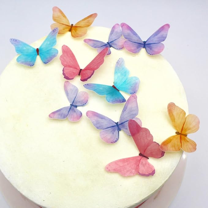 55-Piece Edible Color Gradient Butterfly Cake Decorations – Rainbow Butterfly Cupcake Toppers, Icing Decor for Birthday Party, Baby Shower, or Fondant Cakes by Kuting