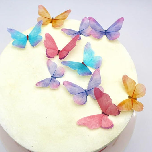 55-Piece Edible Color Gradient Butterfly Cake Decorations – Rainbow Butterfly Cupcake Toppers, Icing Decor for Birthday Party, Baby Shower, or Fondant Cakes by Kuting