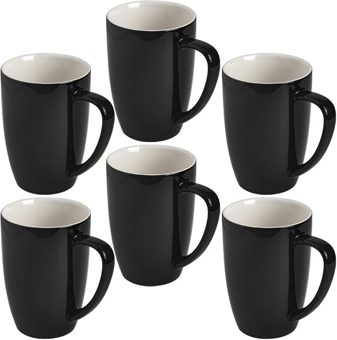 homEdge Porcelain Mug Set, 16 Ounces Cup for Tea, Latte, Mocha, Hot Chocolate, Set of 6, Black by homEdge