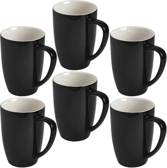 homEdge Porcelain Mug Set, 16 Ounces Cup for Tea, Latte, Mocha, Hot Chocolate, Set of 6, Black by homEdge