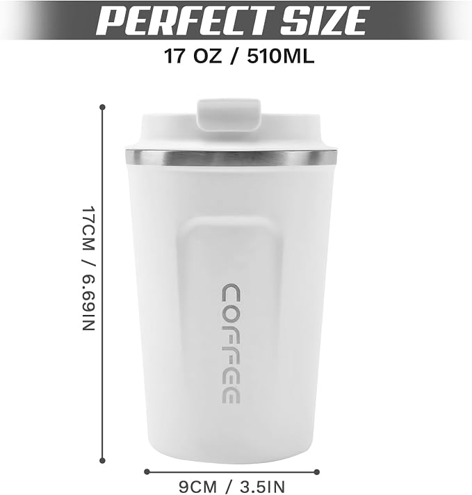 SPLMIFA Travel Coffee Mugs Leak-Proof, Reusable Coffee Cups with Lids, Stainless Steel Vacuum Insulated Coffee Tumblers, Thermal Insulation Cups for Men and Women Hot & Cold Drinks(2nd-White, 17OZ) - Image 4