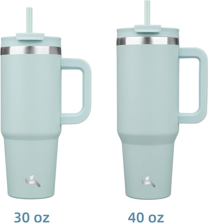 Konokyo 30 oz Insulated Tumbler Water Bottle with Handle, Straw Lid | BPA-free and dishwasher safe; made for gym, travel, coffee and gifting, 2 straws, cup holder friendly,Blue Haze - Image 3