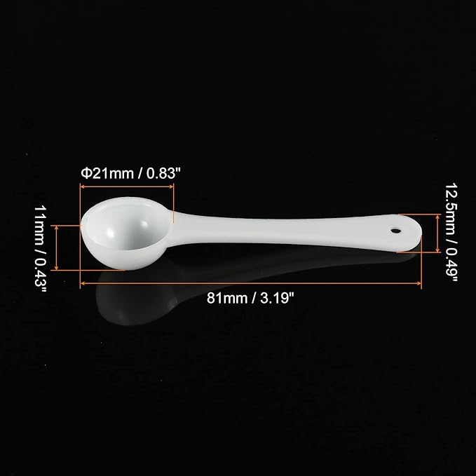 MECCANIXITY Micro Spoons 1 Gram Measuring Scoop Plastic Round Bottom Mini Spoon with Hanging Hole for Home Kitchen Powder Measurement Baking 50Pcs