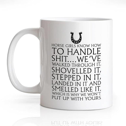 Horse Girls Know How To Handle 11oz Double-Sided Ceramic Mug, Funny Equestrian Coffee Mug for Women, Christmas Thanksgiving Cowgirl Coffee Cup, Office Gifts for Riders Horse Lovers Cowgirls by Unknown