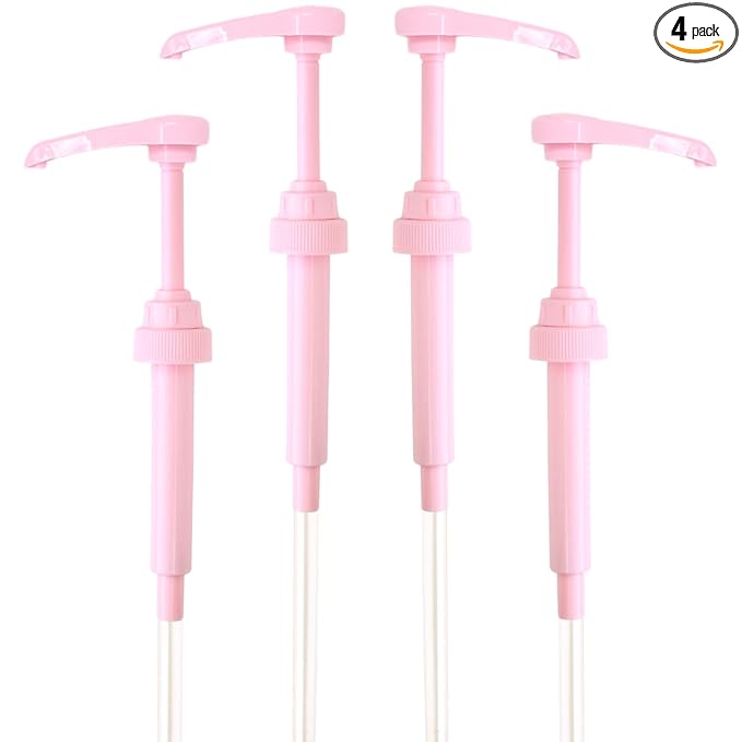 Pink Coffee Syrup Pump for 750 ml Bottles (Pack of 4) Fits Jordans Skinny, Torani, DaVinci, Upouria and (Monin 1 Liter Plastic Bottles Only)