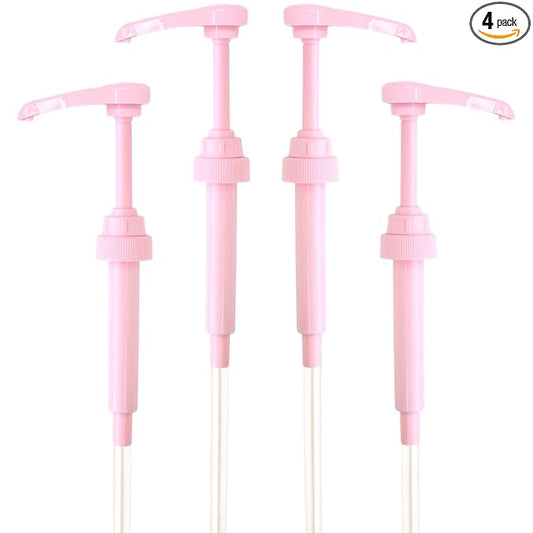 Pink Coffee Syrup Pump for 750 ml Bottles (Pack of 4) Fits Jordans Skinny, Torani, DaVinci, Upouria and (Monin 1 Liter Plastic Bottles Only)