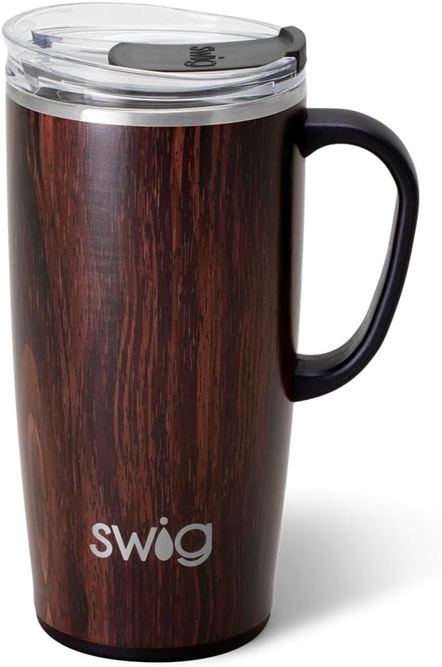 Swig Life 22oz Insulated Travel Mug with Handle & Lid, Bourbon Barrel | Triple Insulated Stainless Steel - Handle & Lid Included - Keeps Coffee Hot or Cold - Cup Holder Friendly by SwigLife