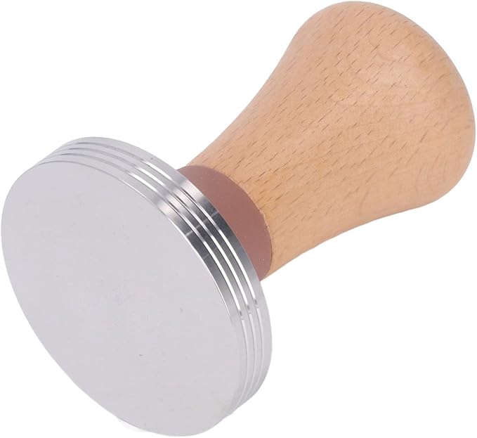 Beech Wood Coffee Tamper, Wooden Handle, Coffee Powder Press, Hammer Mill with Stainless Steel Base for Barista Beginners (58mm)