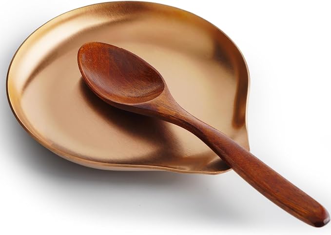 VanlonPro Stainless Steel Spoon Rest, Spatula Ladle Holder, Stainless Steel Utensil Spoon Rest Holder, Brushed Finish, Dishwasher Safe 5.9 x 5.1 Inch (Round Rose Gold 1PC) by VanlonPro