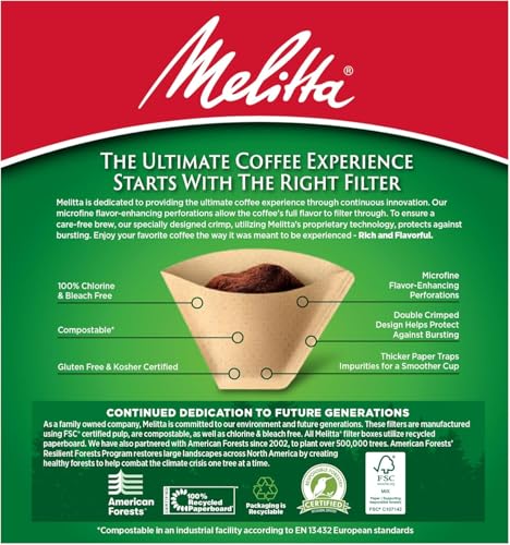 Melitta #4 Natural Brown Cone Coffee Filters – 300 Count (Pack of 3), Fits 8–12 Cup Brewers & Pour Over, Compostable